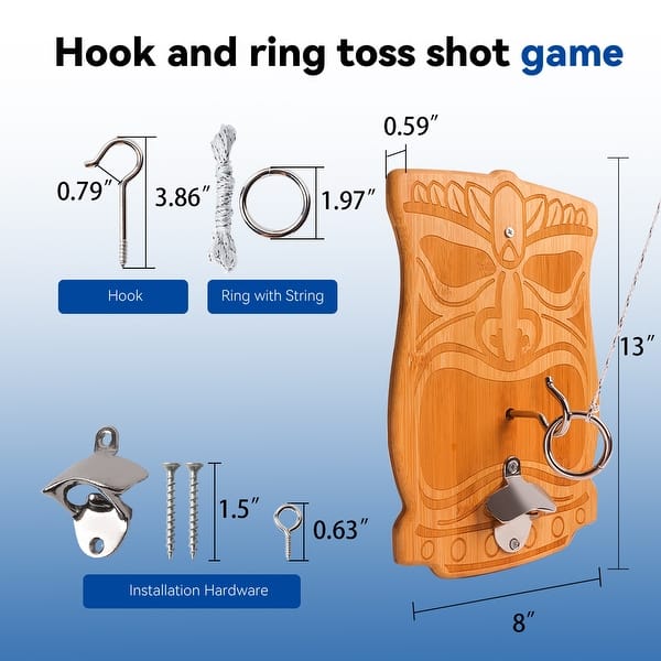 GSE™ Tiki Mask Hook and Ring Toss Game Set. Natural Bamboo Wall Mount