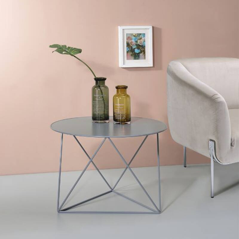 Round Table Accent Table in Metal Base