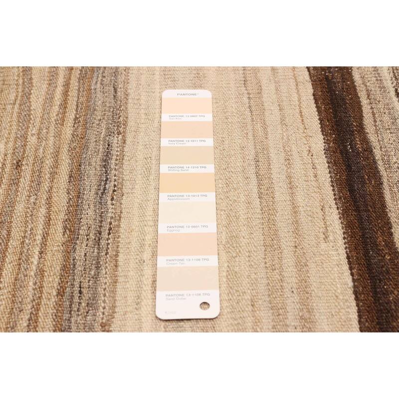 ECARPETGALLERY Flat-Weave Boho Beige, Dark Brown Wool Kilim - 9'1 x 12'0