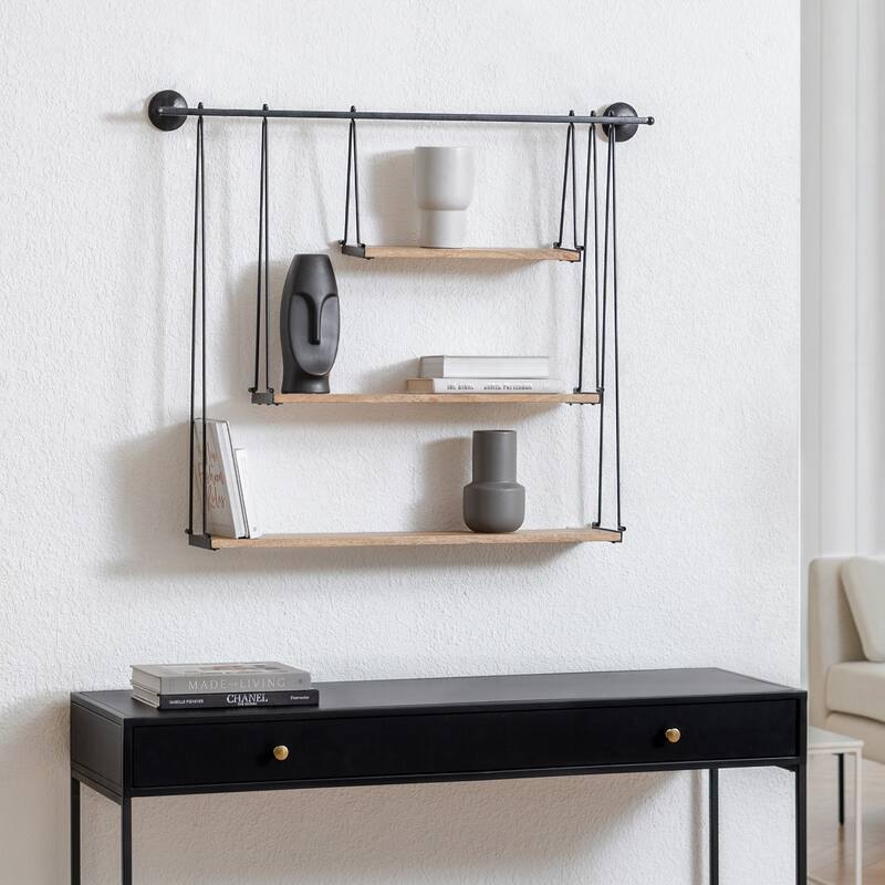 MH London Luna Three Tier Suspended Wall Shelf - 37" x 6" x 31.5" - Black
