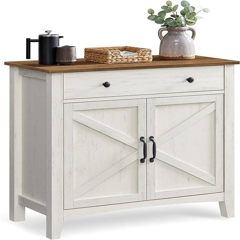Buffet Cabinet - 15.7"D x 31.5"W x 31.5"H - Rustic White + Honey Brown