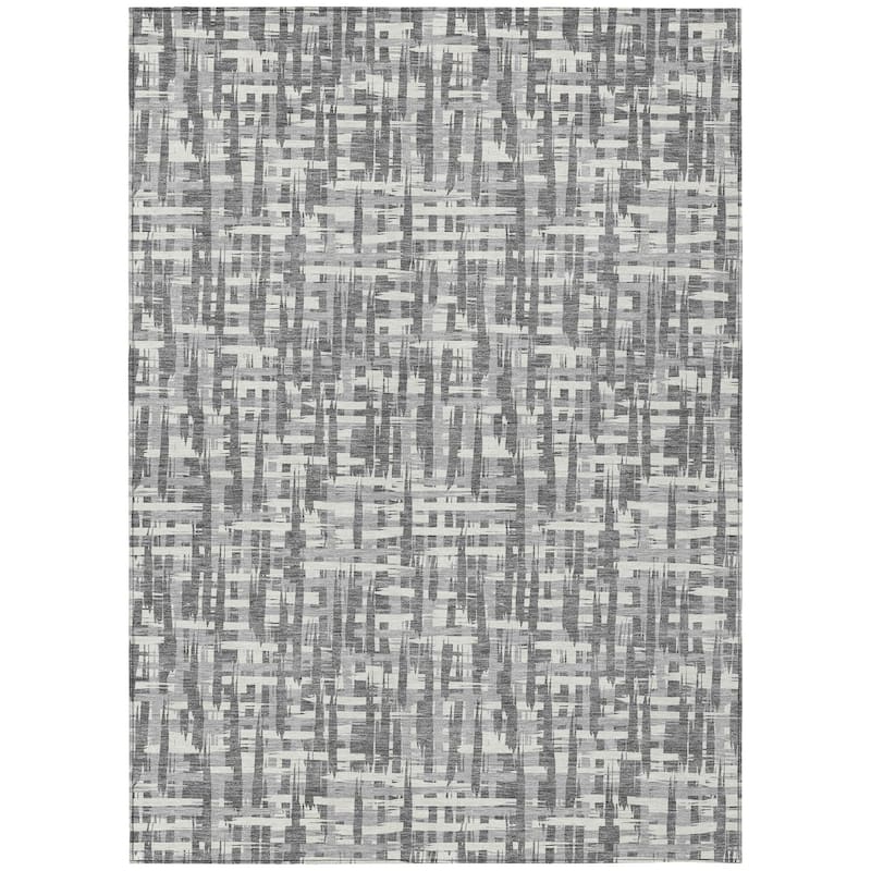 Machine Washable Indoor/ Outdoor Modern Crosshatch Chantille Rug