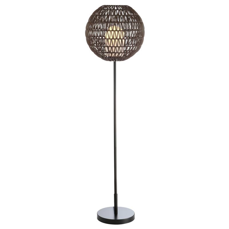 Han 61" Outdoor Woven Globe LED Floor Lamp, Coffee/Black by JONATHAN Y - Black/Coffee