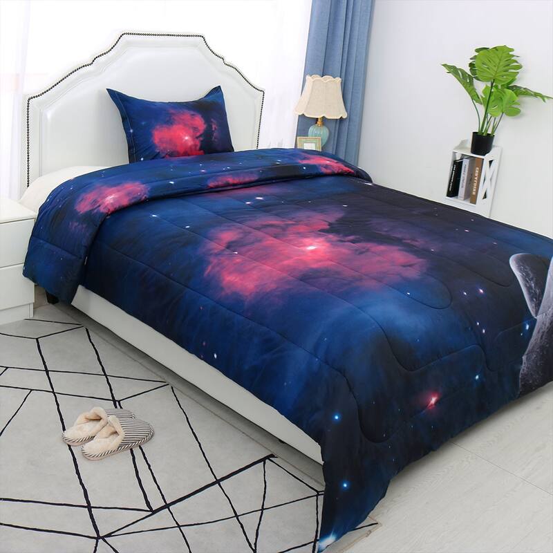Twin Size Galaxies Space Themed Fuchsia Comforter Sets Twin