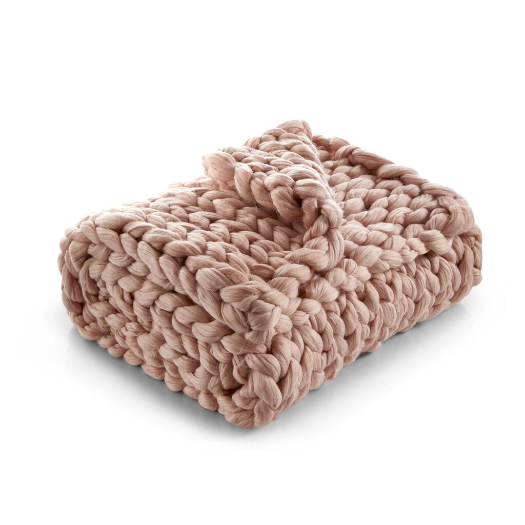 Blush Knitted Polyester Solid Color Throw Blanket - Overstock - 39174488