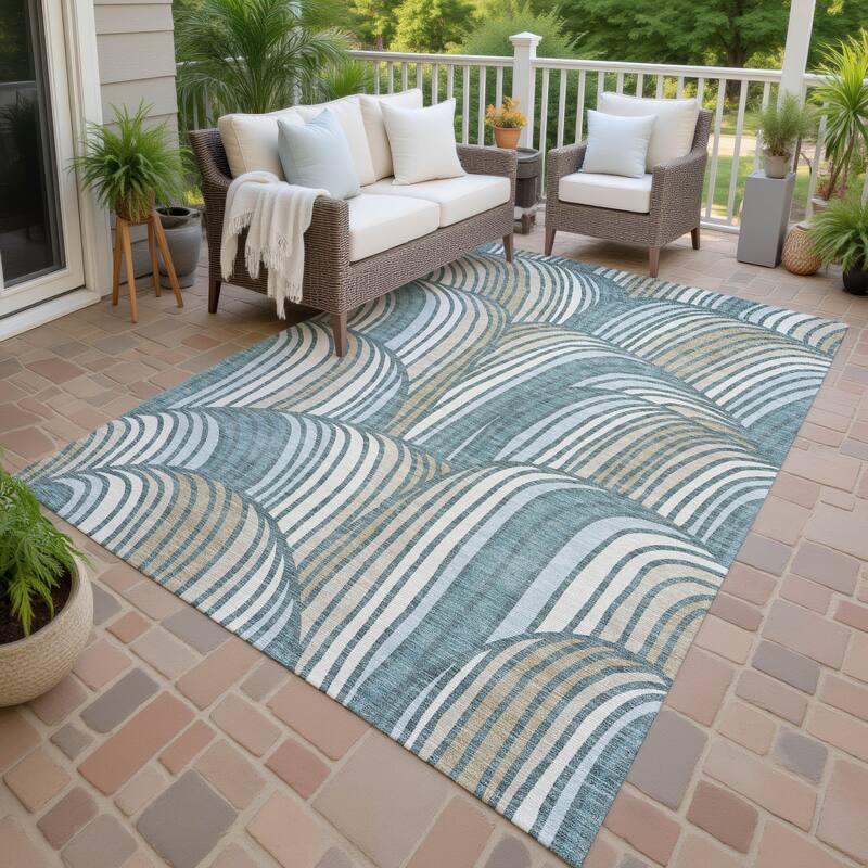 Machine Washable Indoor/ Outdoor Modern Parsons Chantille Rug - Teal - 9' x 12'