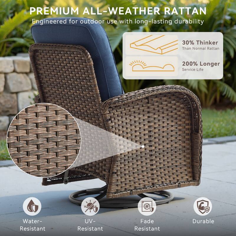 Pocassy Outdoor Wicker Patio Sofa with Swivel Chair Ottoman Sets