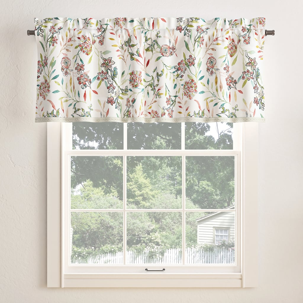 No. 918 Lily Garden Watercolor Floral Semi-Sheer Rod Pocket Curtain Valance - 54" x 18"