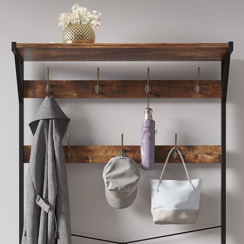 4 in 1 Hall Tree, Entryway Bench with Coat Rack, Shoe Bench