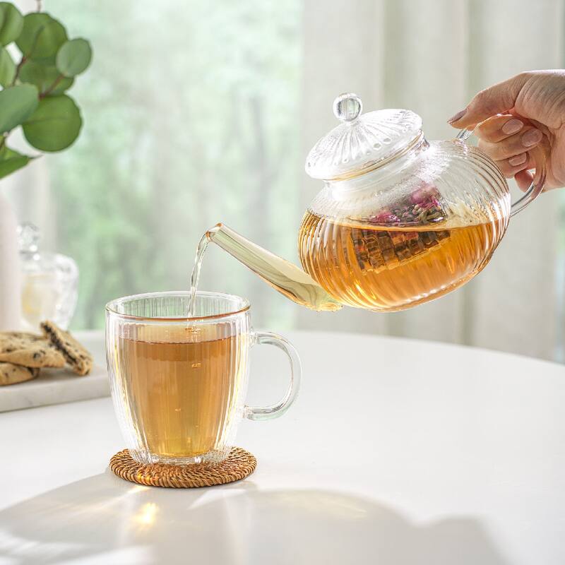 JoyJolt Fluted Stovetop-Safe Glass Teapot with Tea Infuser
