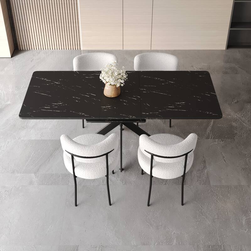 Modern Dining Set with Rectangular Extendable Table & Curved Backrest Round Chairs