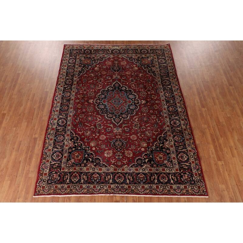 Traditional Signed Mashad Persian Vintage Rug Handmade Wool Carpet - 8'0"x 10'9"