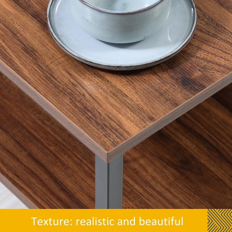 Morden Retangle Coffee Table with Storage Shelves, Wood, 31.5"