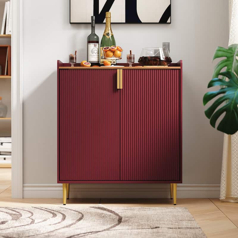 31.6'' Modern Coffee Bar Cabinet with Wine Racks and Storage Drawer - Red