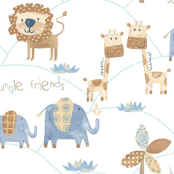 slide 2 of 6, Galerie Wallcoverings Just 4 Kids 2 Jungle Friends Non-woven Matte Wallpaper Roll 33 feet x 21 inches - Blue
