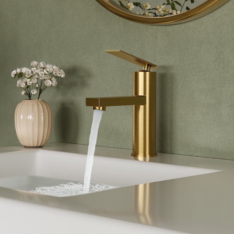 Single Lever Handle Bathroom Sink Faucet Single Hole Basin Faucet - Brushed Gold