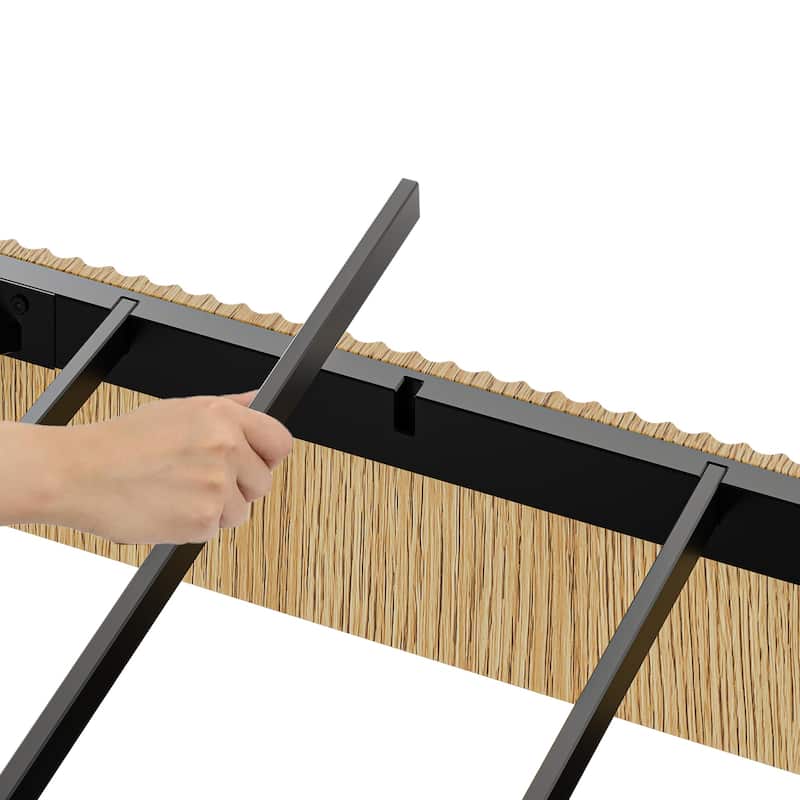 Floating Platform Bed with Charging Station and LED Lights, Wavy Headboard, Heavy-Duty Metal Slats, No Box Spring Required