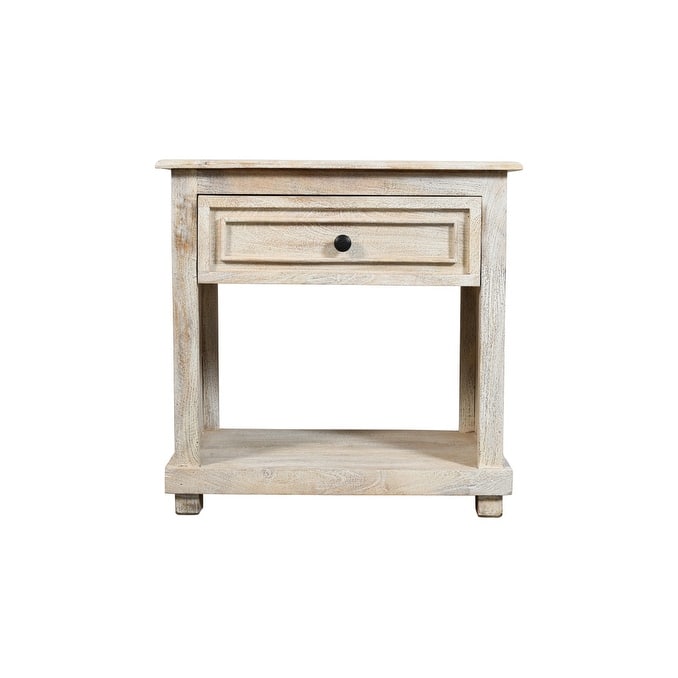 28" Distressed White One Drawer Solid Wood Nightstand