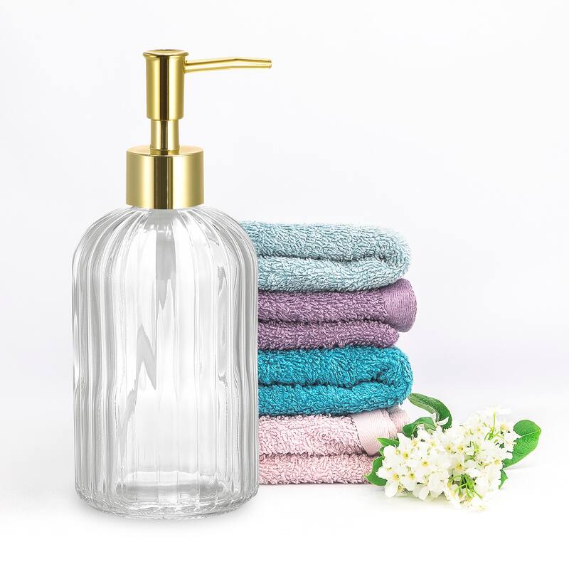 Soap Dispensers Set - 2 Pack 13.5Oz Glass Dish Hand Soap Dispenser with Golden Pump for Kitchen Bathroom