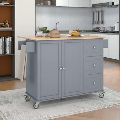 Versatile Rolling Mobile Kitchen Island with Solid Wood Top and Storage Cabinet