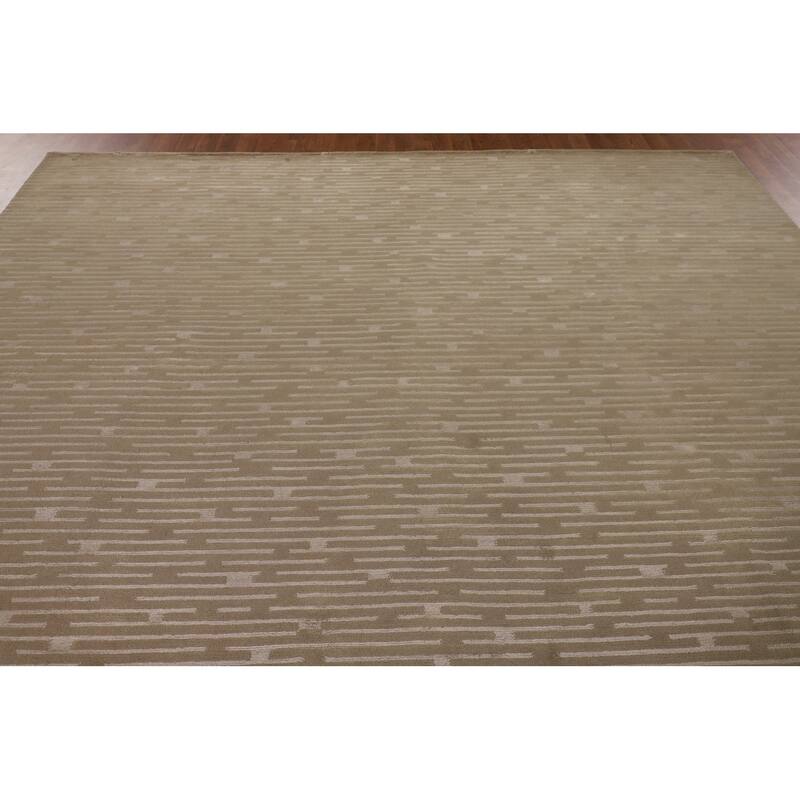 All-Over Striped Nepalese Area Rug Hand-Knotted Wool Carpet - 9'2" x 11'8"