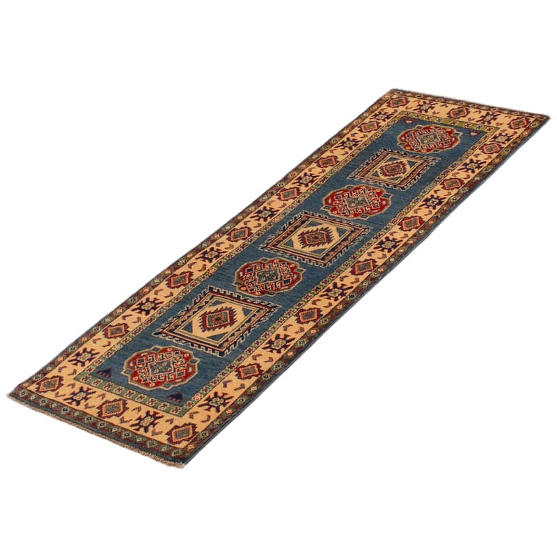 ECARPETGALLERY Hand-knotted Uzbek Ghazni Blue Wool Rug - 2'1 x 6'0