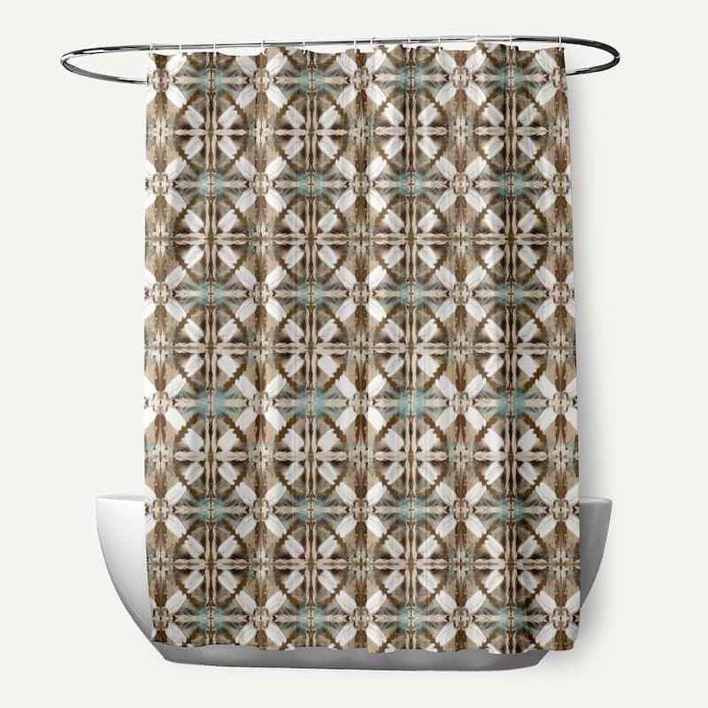 Beach Tile Geometric Print Shower Curtain - Brown