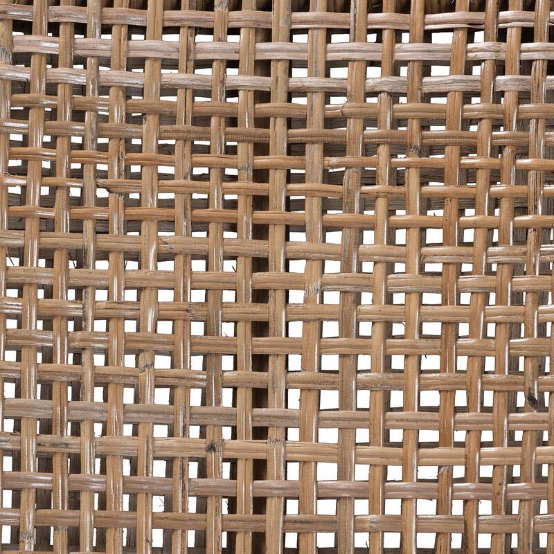 Abiel Natural Rattan Dining Armchair with Cushion - Handwoven Wicker Chair with Mahogany Wood Frame, Coastal Boho Seating