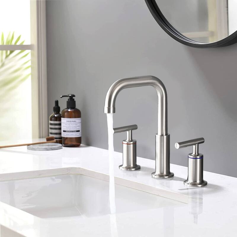 Modern 2 Handle 360° Swivel Bathroom Sink Faucet with Pop Up Drain and Aerator, Anti Corrosion, Anti Rust, Anti Splash - White