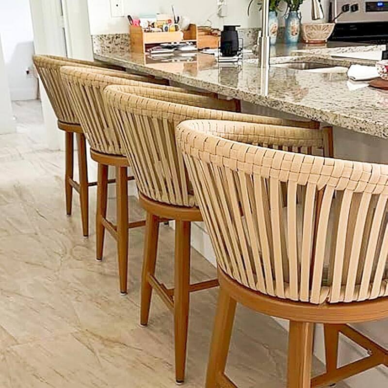 PURPLE LEAF Outdoor Counter Height Bar Stools Set of 4 Patio Aluminum Barstools with Back and Cushions