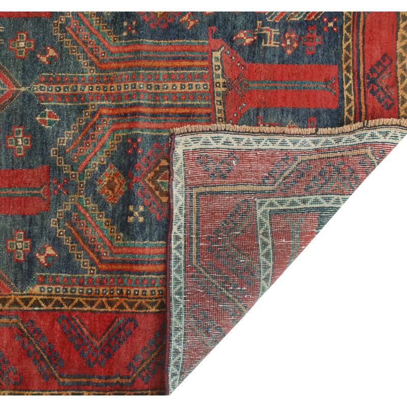 Fine Vintage Distressed Maryanne Navy/Red Rug - 3'6" x 6'11"