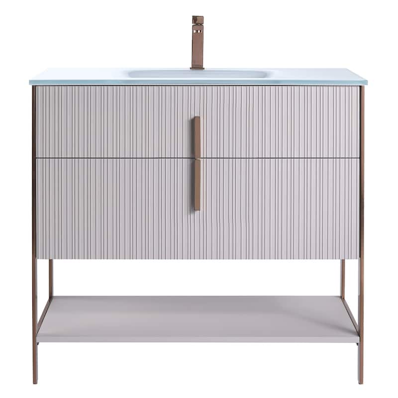 Fine Fixtures Serenity Modern Bathroom Vanity with White Glass Top