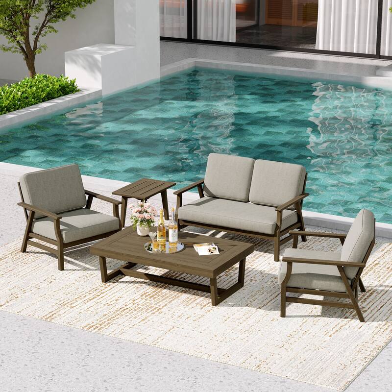 5-Piece Teak Outdoor Conversation Set with Tables.