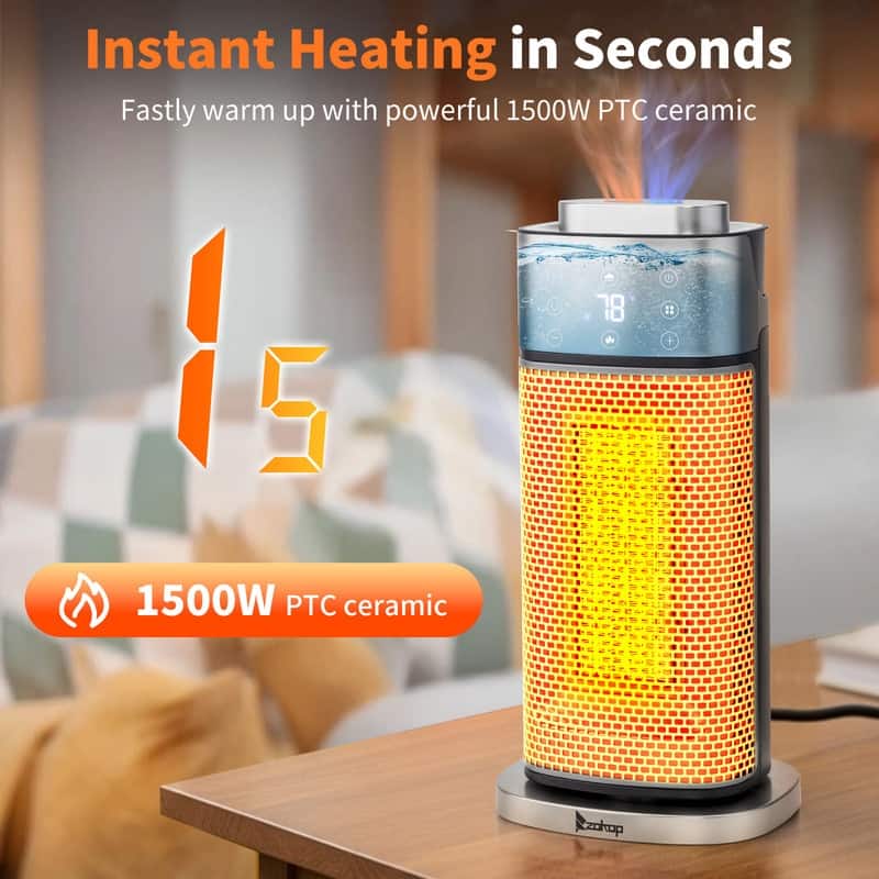 1500-Watt 16-inch Electric Tower Space Heater Built-in Humidifier with Remote Control