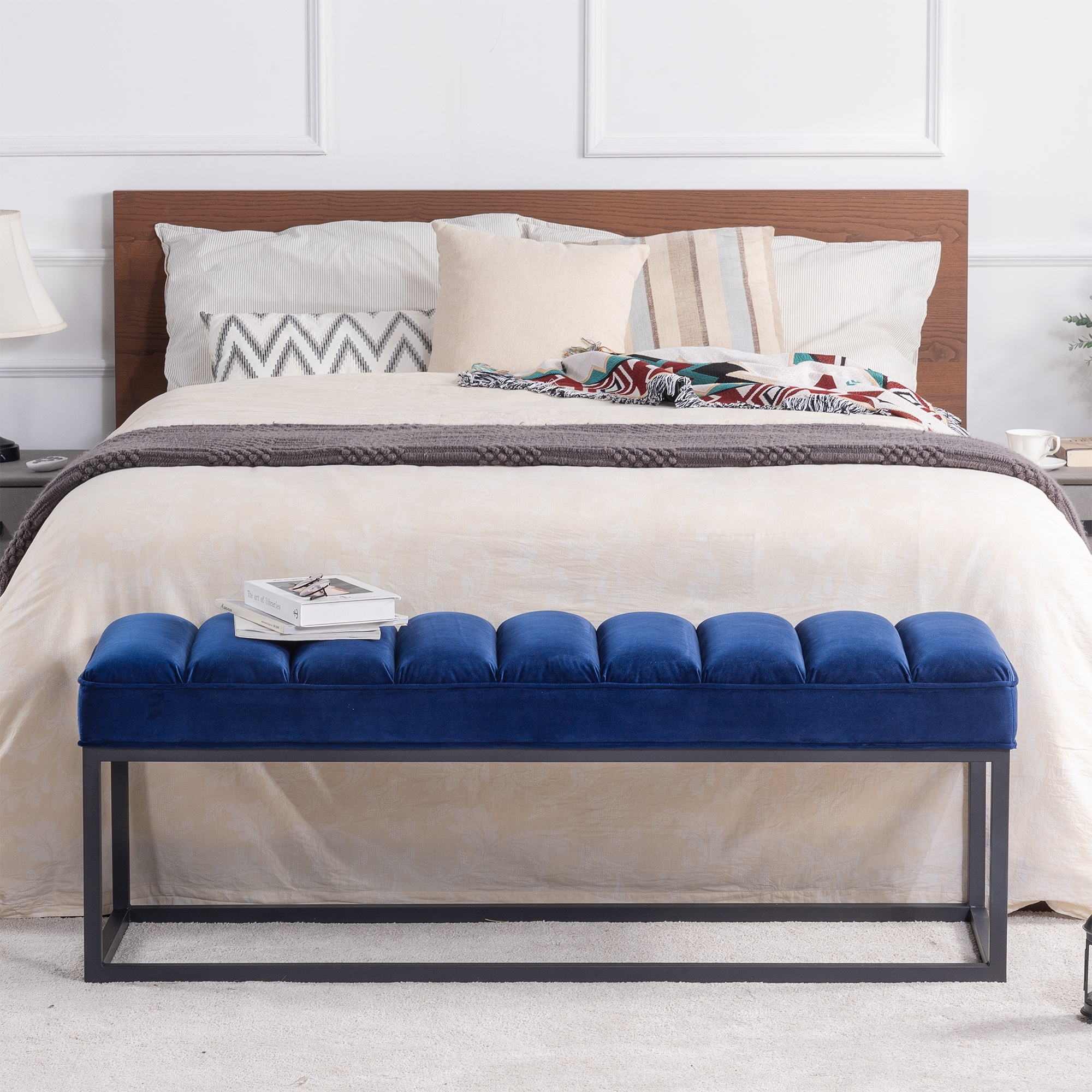 Navy bench for on sale end of bed