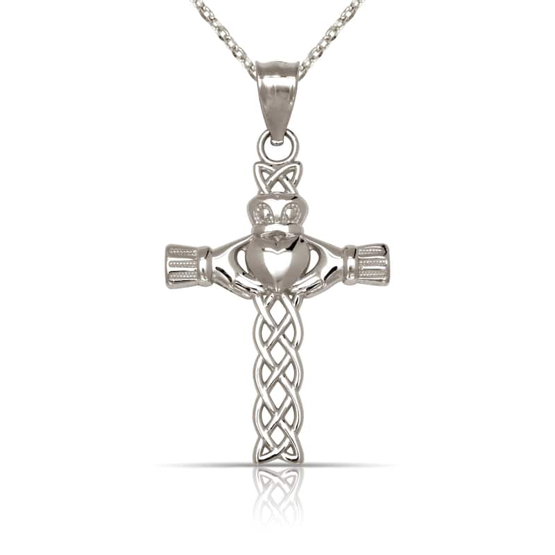 Curata 14K Gold 18" Woven Claddagh Celtic Cross Pendant Necklace