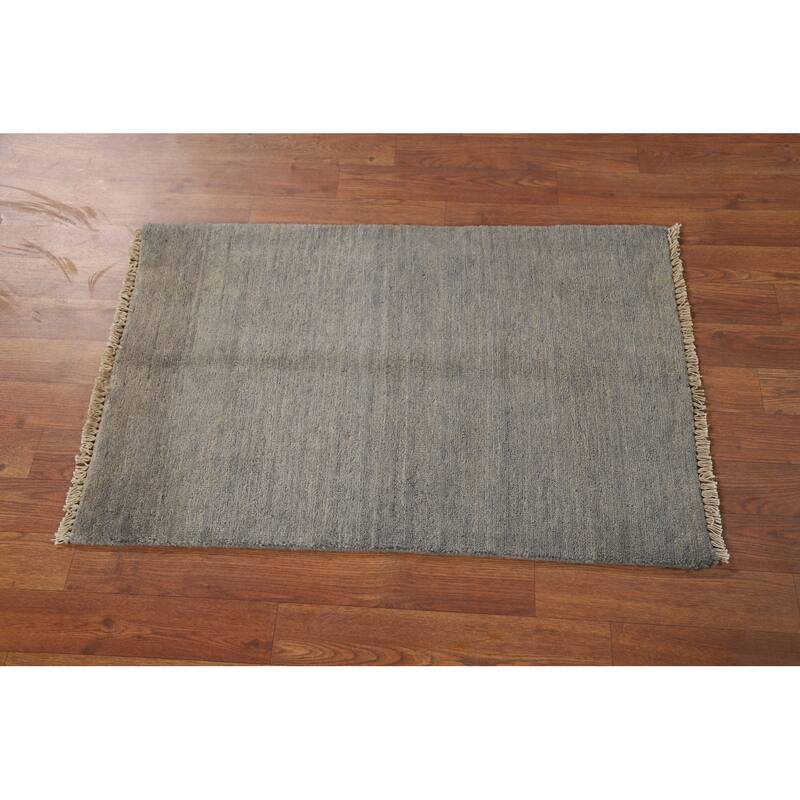 Contemporary Gabbeh Oriental Foyer Rug Hand-Knotted Grey Wool Carpet - 2'0"x 3'0"