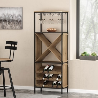 Style Wine Glass Holder Tieyi Solid Wood Bar Cabinet Shelf Dining Room Floor 