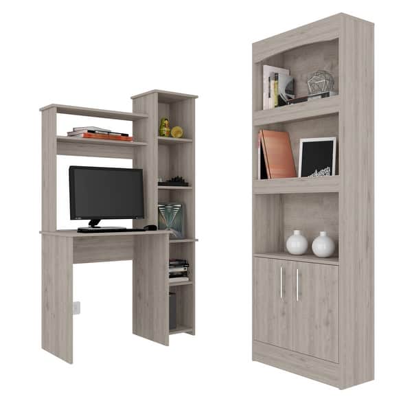 DEPOT E SHOP Detroit 2 Piece Office Set with Bookcase and Desk Light