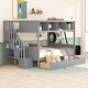 preview thumbnail 14 of 17, Twin Over Full Bunk Bed with Shelfs, Storage Staircase and 2 Drawers Grey