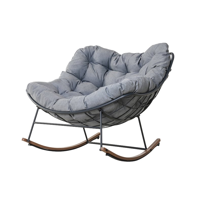 Rocker Chair with Cushion for Balcony Porch Patio - Grey