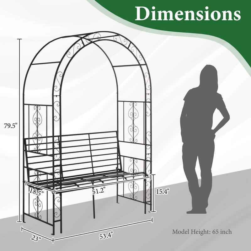 79.5” High Black Metal Garden Trellis for Roses Climbing Flowers Vines and Outdoor Gardens - 53.4” x 23” x 79.5”