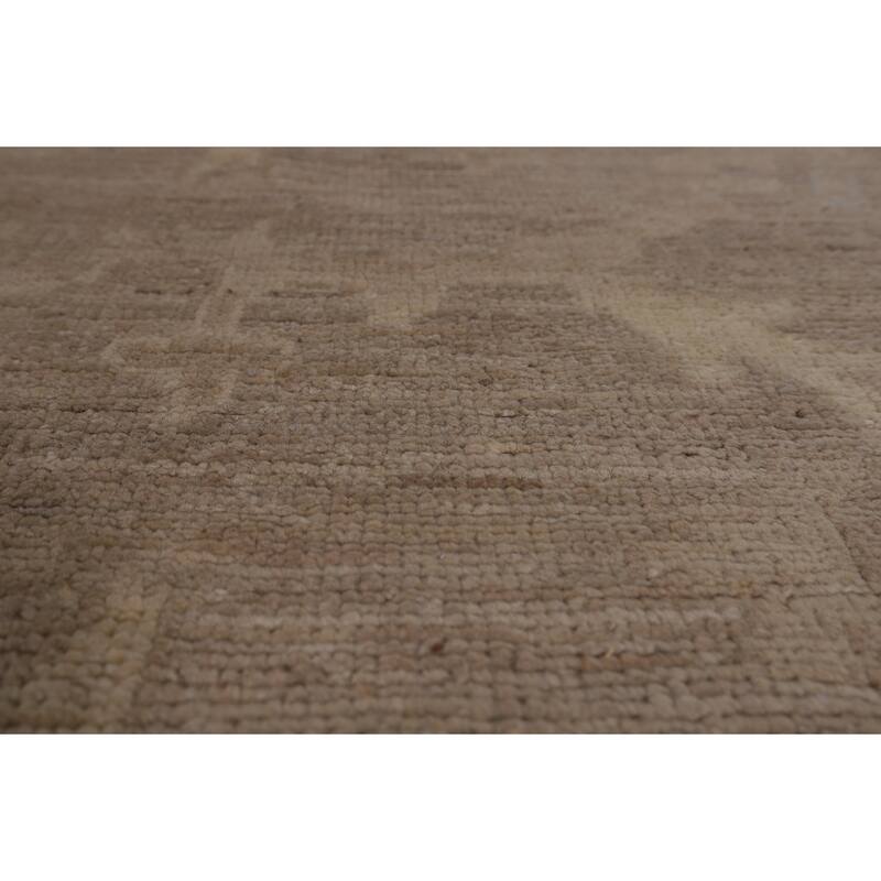 Vegetable Dye Oushak Turkish Large Area Rug Handmade Beige Wool Carpet - 9'9"x 13'6"