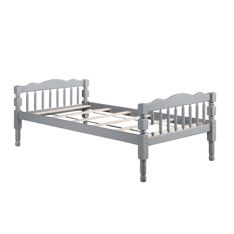 Gray Twin over Twin Solid Wood Bunk Bed with Ladder and Fence for Kids