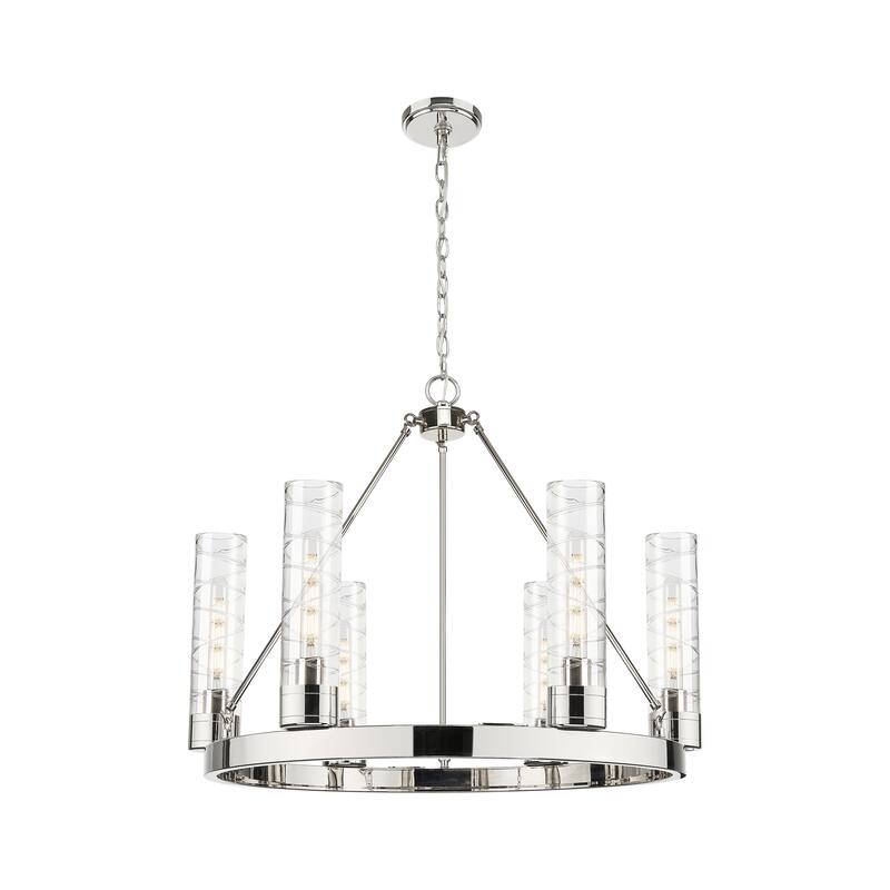 Innovations Lighting Downtown Urban - Boreas - 6 Light 29" Chandelier with 11" Shades - Deco Swirl/Polished Nickel