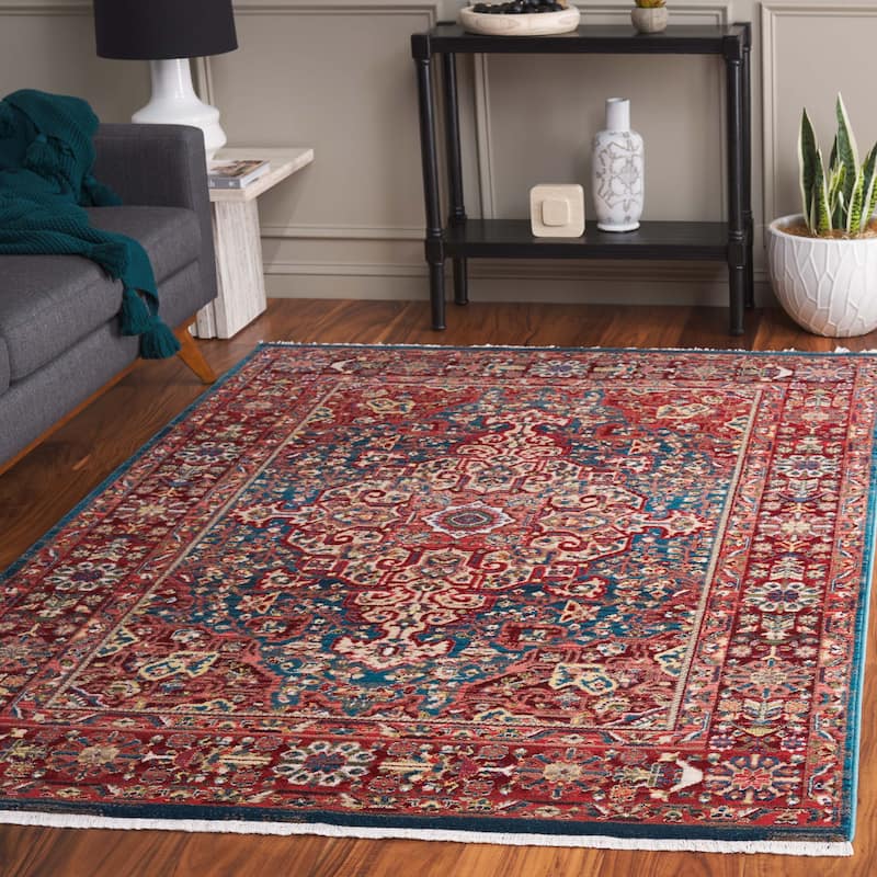 SAFAVIEH Kashan Marybeth Oriental Rug with Fringe - 9' x 12'6" - Blue/Red