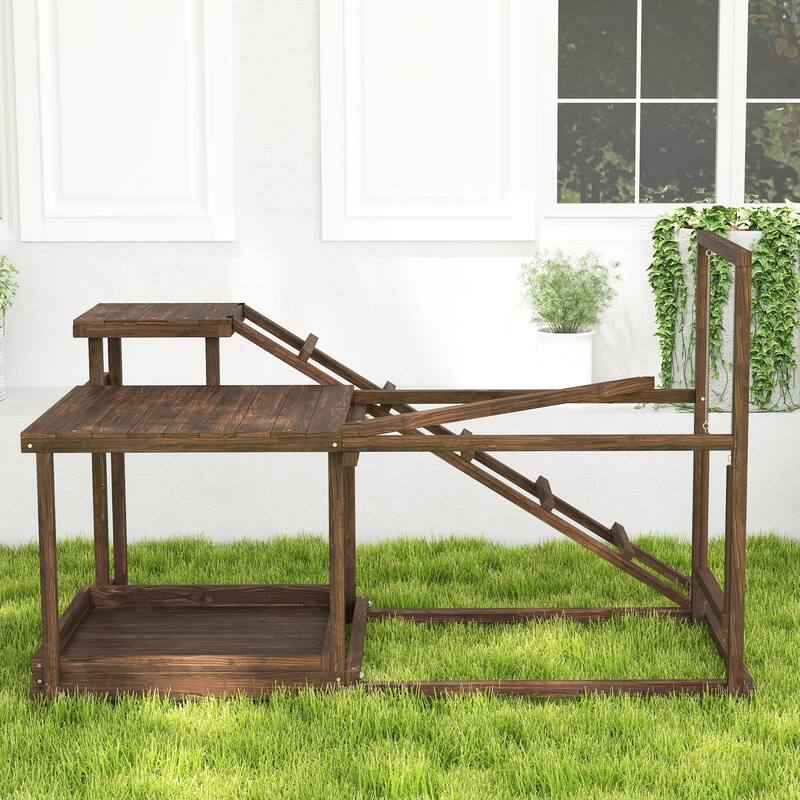 PawHut Wooden Chicken Activity Play Set, Chicken Coop Accessory with Perch, Swing, Ladder, Coffee