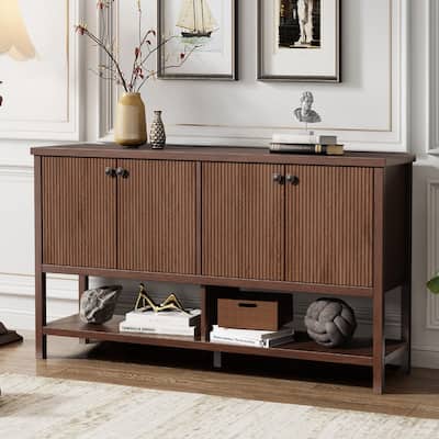 Framehouse 59" Sideboard with Fluted 4-Door, Storage Cabinet with Open Shelf