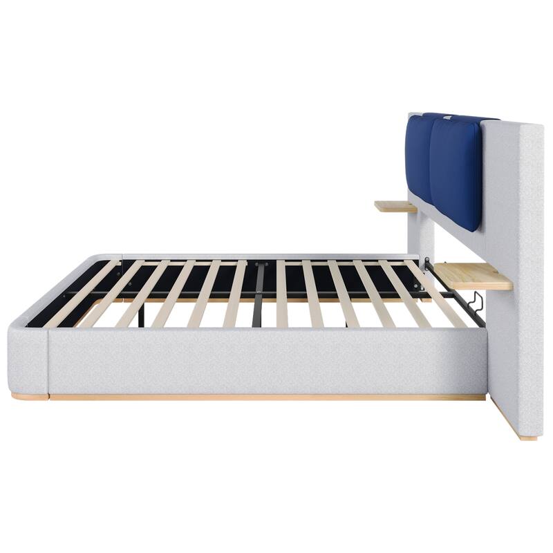 Upholstered Platform Bed with Panel, Soft Rounded Corners
