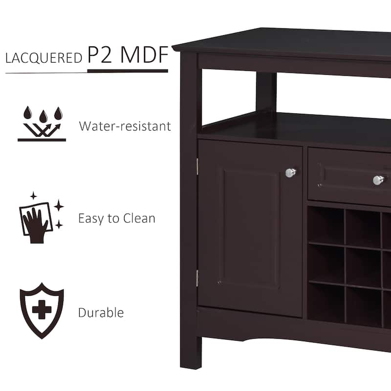 HOMCOM Modern Kitchen Buffet Bar Cabinet Storage with Drawer and 12-Bottle Wine Rack for Living Room - 45.75*15.75*32.5 - Espresso